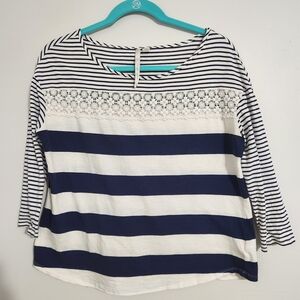 LC Lauren Conrad Striped 3/4 Sleeve Top with Lace, size M